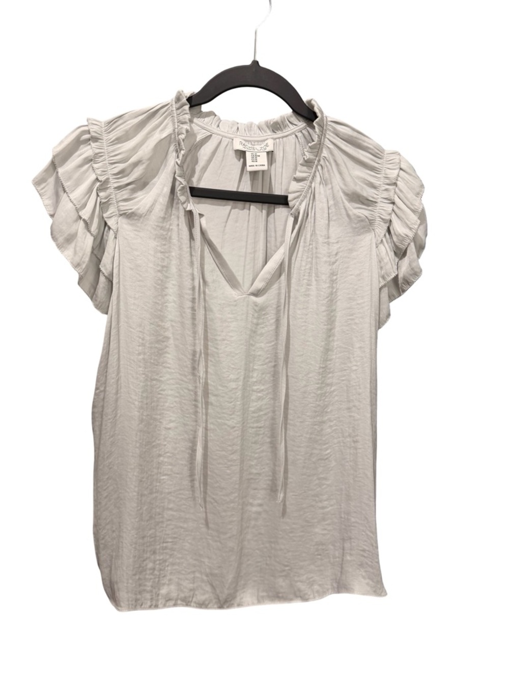 Rachel Zoe Light Gray Ruffle Sleeve Tie-Neck Blouse